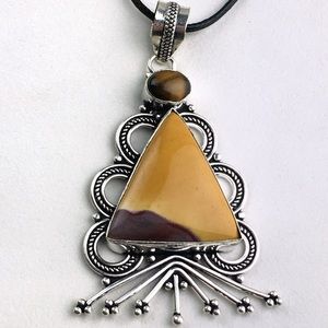 New Mookaite & Tiger’s Eye Stone Silver Overlay Pendant Necklace